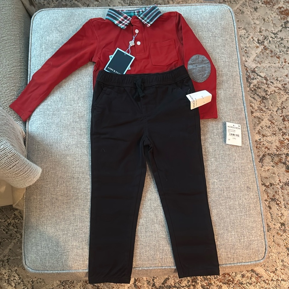 3T 2 piece Evan and Andy set - long sleeve collared shirt with black pants
